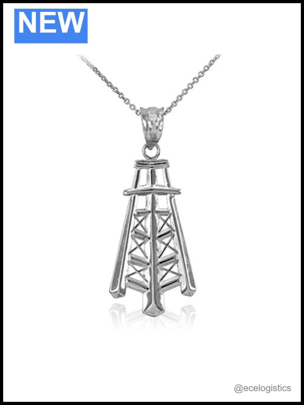 Sterling Silver Oil Well Tower Pendant Necklace Rolo Chain 16"